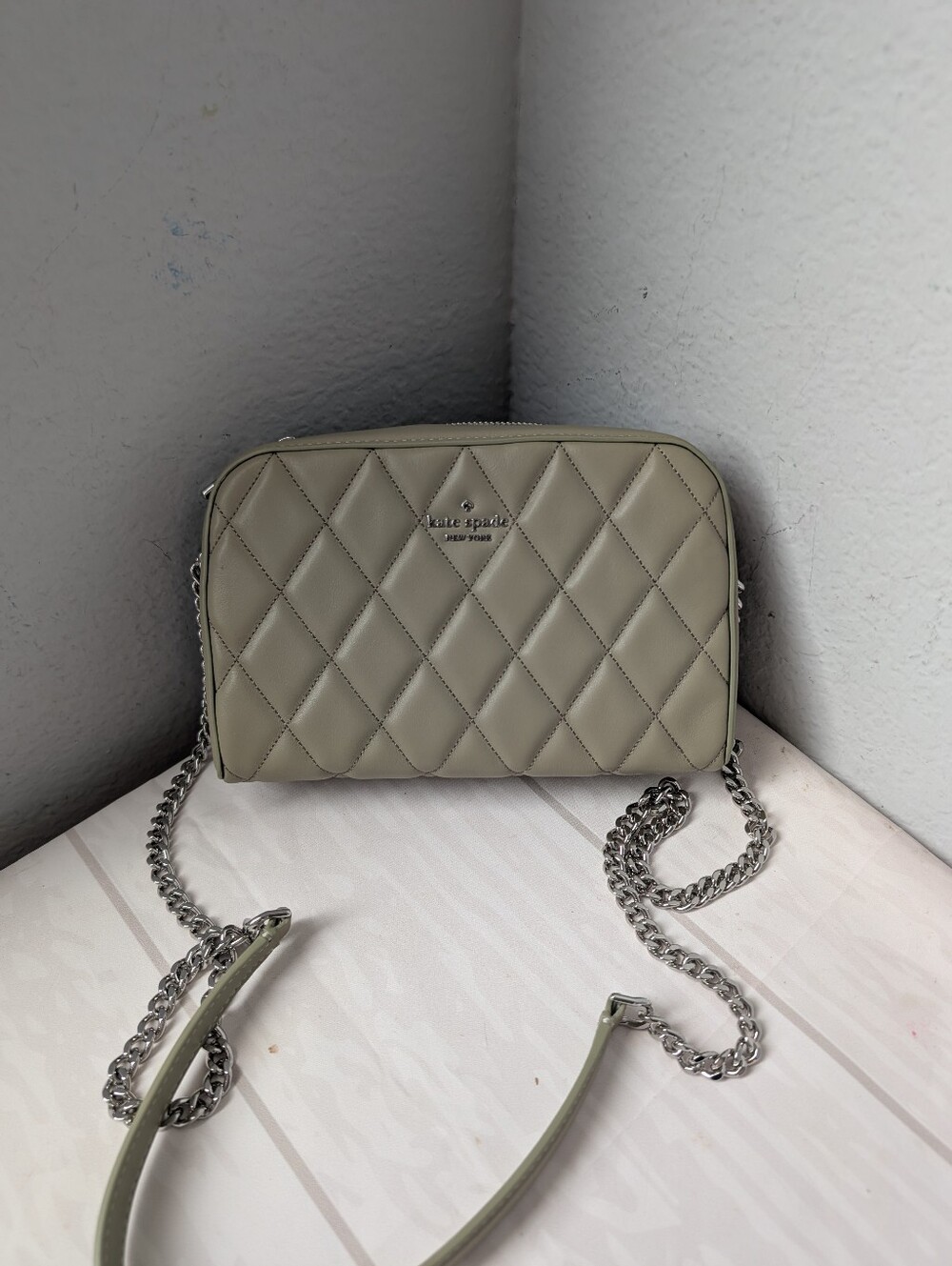 NWT Kate Spade KG425 Carey Quilted Leather Mini Camera Bag Crossbody In Elm
